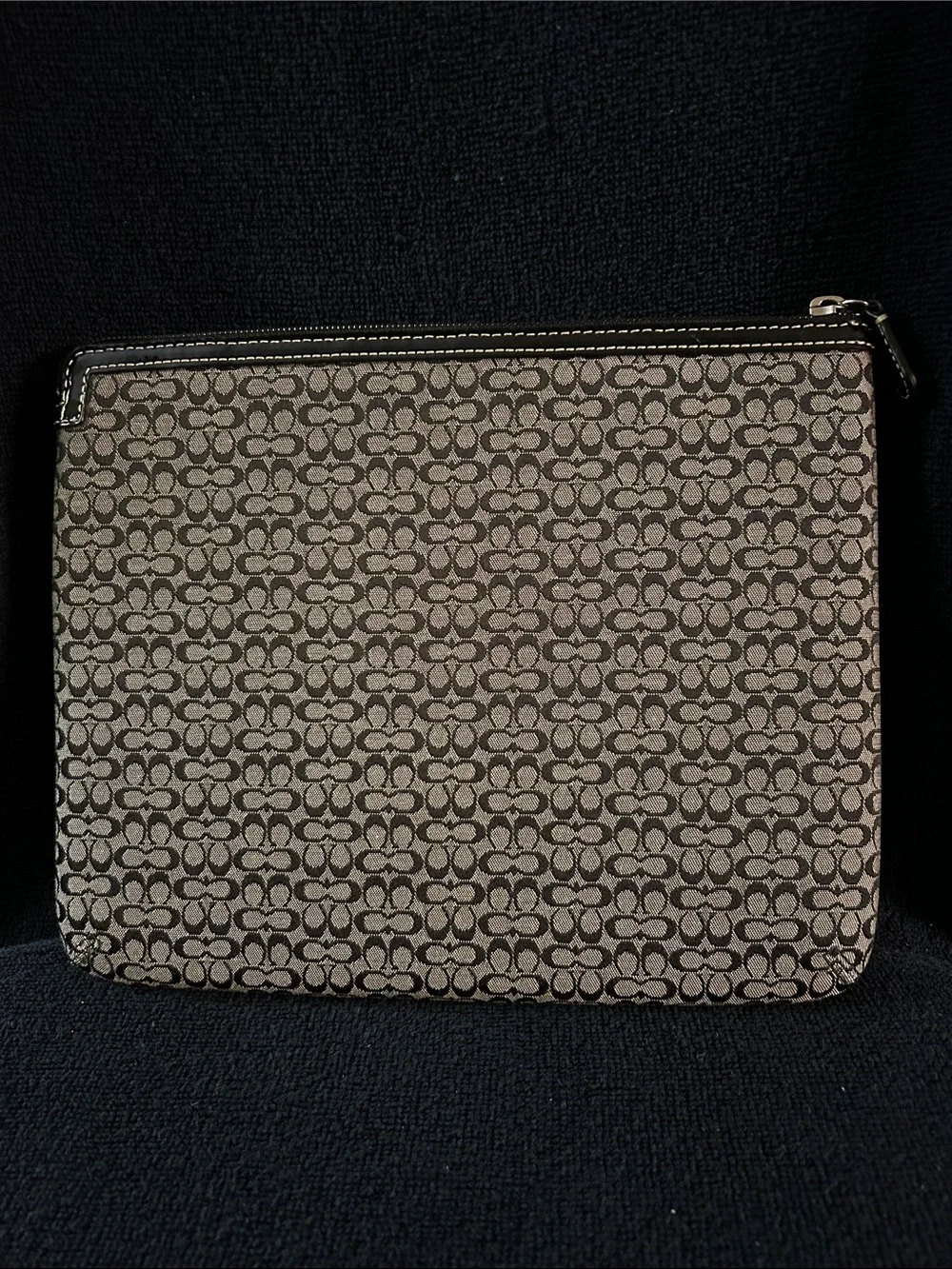 Coach Monogram Padded Zip Pouch for iPad or Tablet w Black Patent Leather Trim